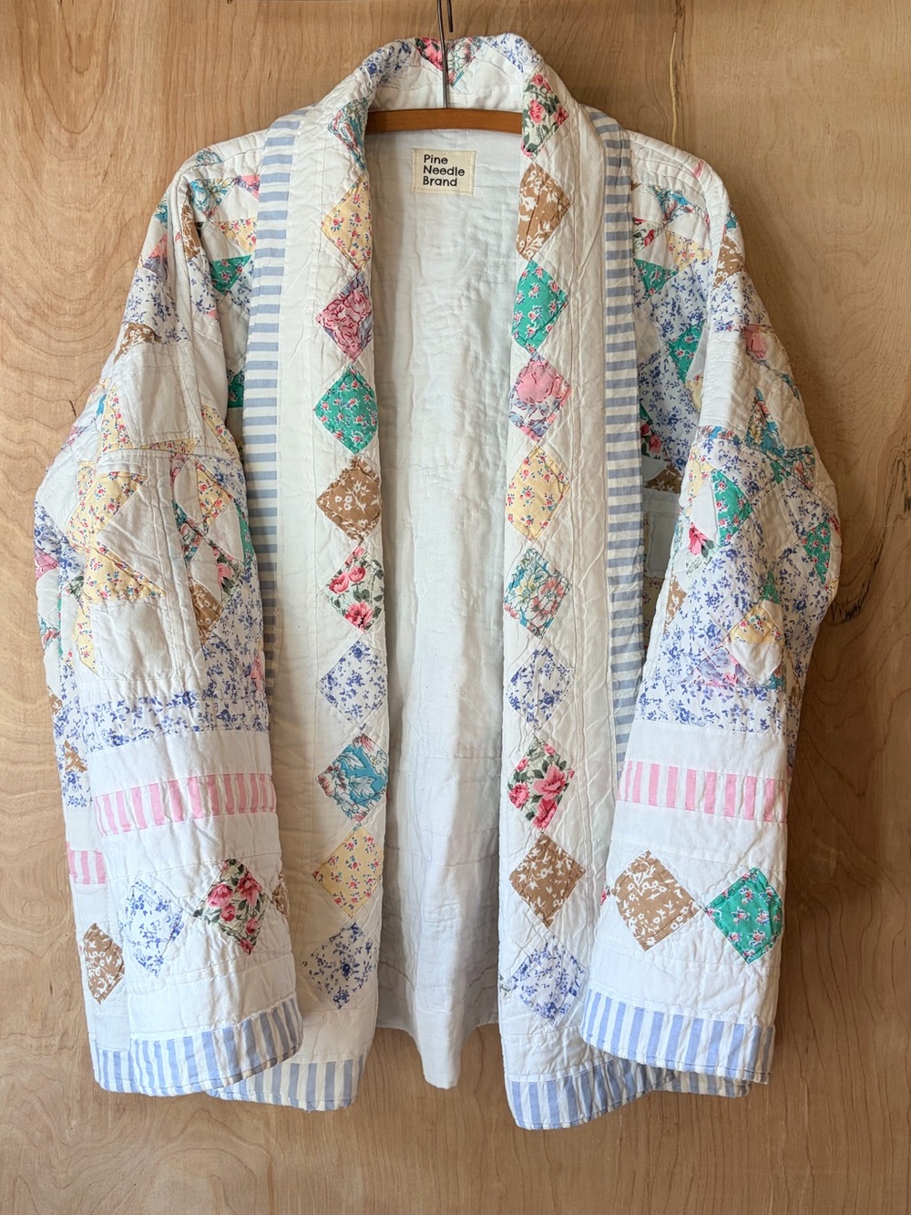 Women's Handmade Patchwork Quilted Jacket - White, Blue, Pink